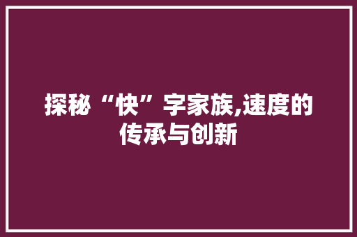探秘“快”字家族,速度的传承与创新