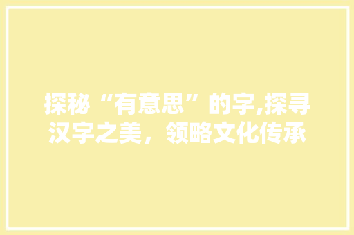 探秘“有意思”的字,探寻汉字之美，领略文化传承