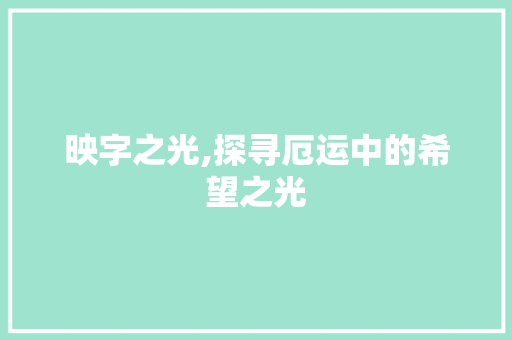 映字之光,探寻厄运中的希望之光