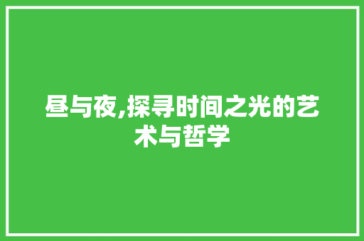 昼与夜,探寻时间之光的艺术与哲学