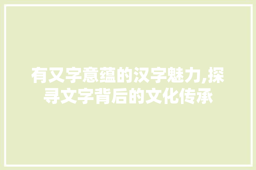 有又字意蕴的汉字魅力,探寻文字背后的文化传承