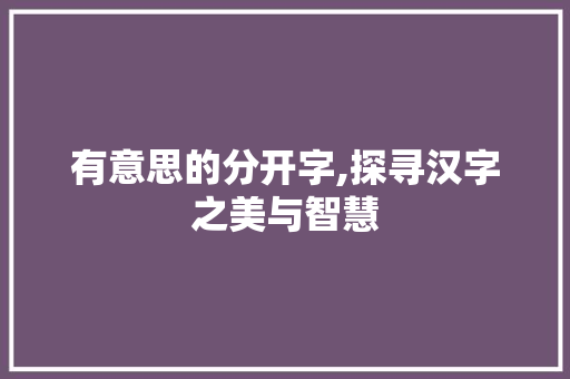 有意思的分开字,探寻汉字之美与智慧