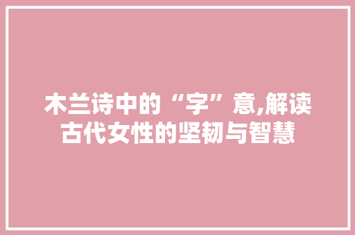 木兰诗中的“字”意,解读古代女性的坚韧与智慧