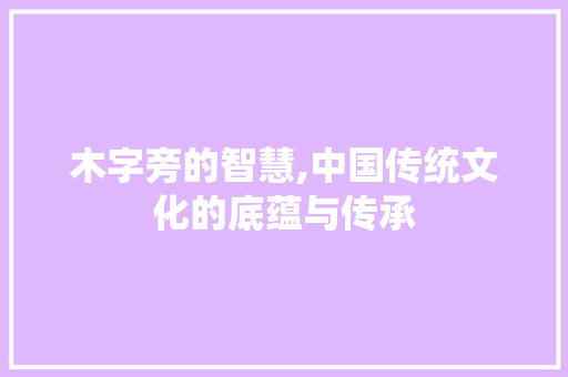 木字旁的智慧,中国传统文化的底蕴与传承