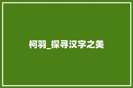 柯羽_探寻汉字之美
