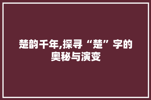 楚韵千年,探寻“楚”字的奥秘与演变