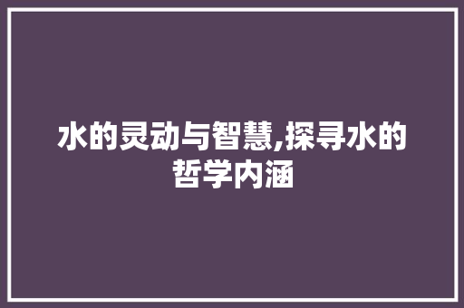 水的灵动与智慧,探寻水的哲学内涵