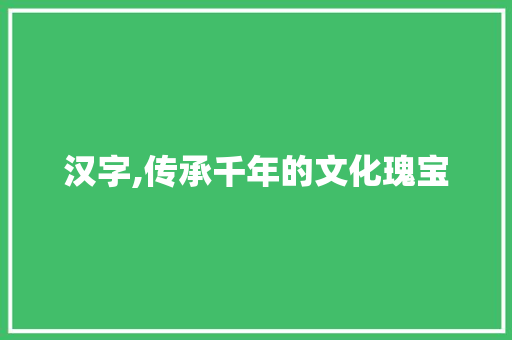 汉字,传承千年的文化瑰宝