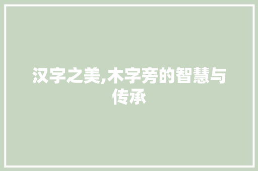 汉字之美,木字旁的智慧与传承