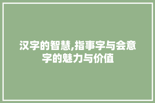 汉字的智慧,指事字与会意字的魅力与价值
