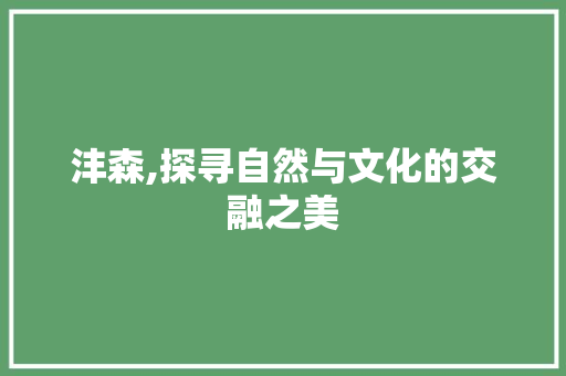 沣森,探寻自然与文化的交融之美