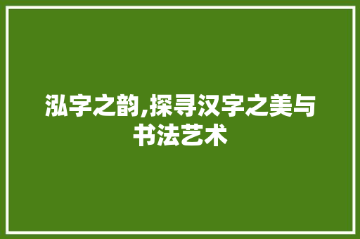 泓字之韵,探寻汉字之美与书法艺术
