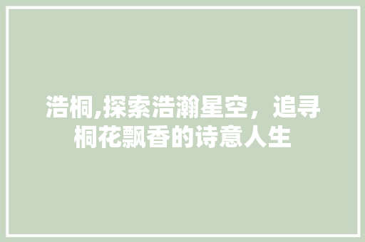 浩桐,探索浩瀚星空，追寻桐花飘香的诗意人生