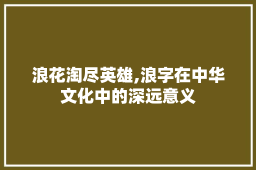 浪花淘尽英雄,浪字在中华文化中的深远意义