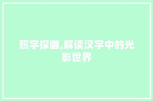照字探幽,解读汉字中的光影世界