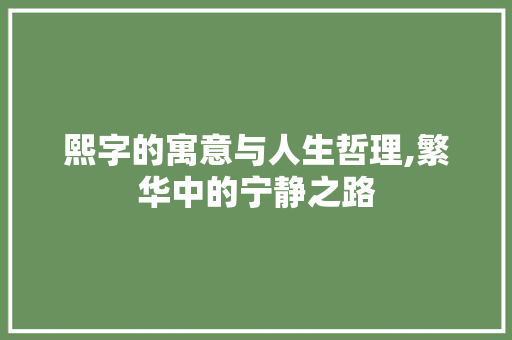 熙字的寓意与人生哲理,繁华中的宁静之路