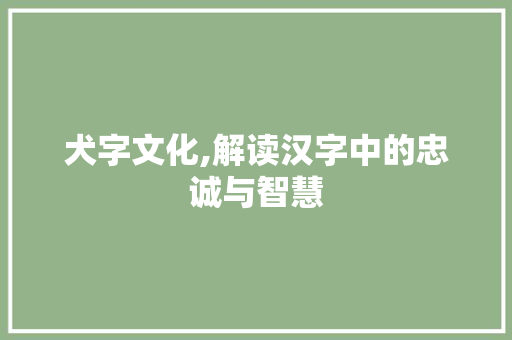 犬字文化,解读汉字中的忠诚与智慧