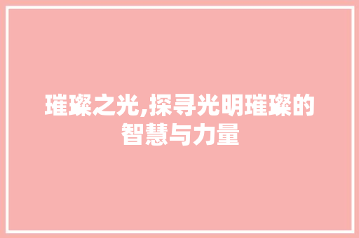 璀璨之光,探寻光明璀璨的智慧与力量