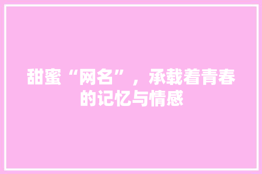 甜蜜“网名”，承载着青春的记忆与情感