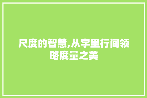 尺度的智慧,从字里行间领略度量之美