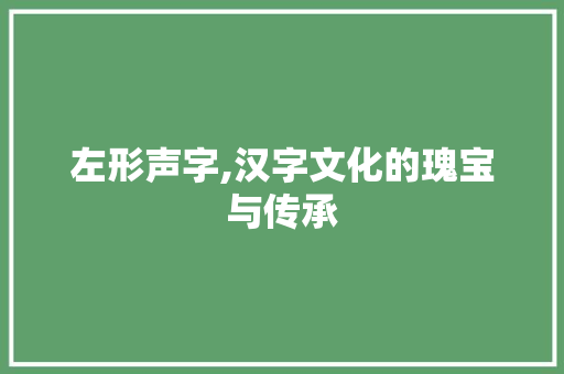 左形声字,汉字文化的瑰宝与传承