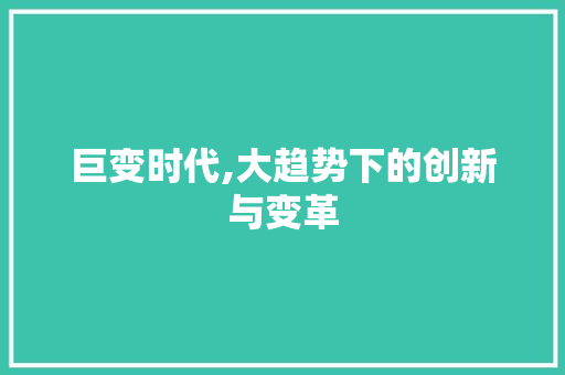 巨变时代,大趋势下的创新与变革