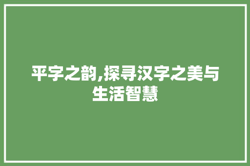 平字之韵,探寻汉字之美与生活智慧