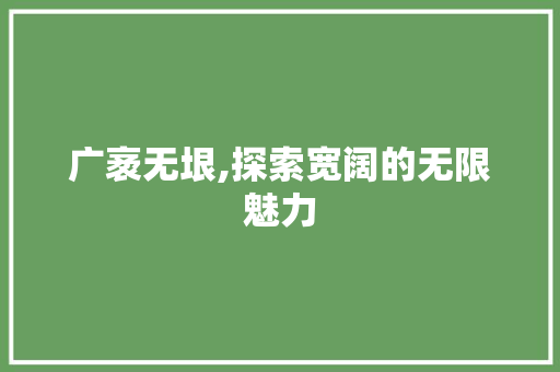 广袤无垠,探索宽阔的无限魅力