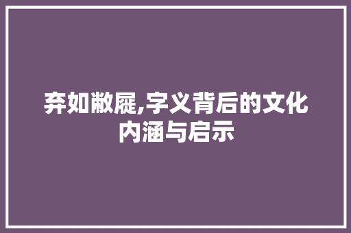 弃如敝屣,字义背后的文化内涵与启示