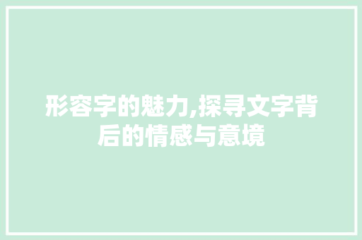 形容字的魅力,探寻文字背后的情感与意境