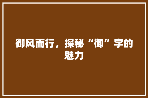 御风而行，探秘“御”字的魅力
