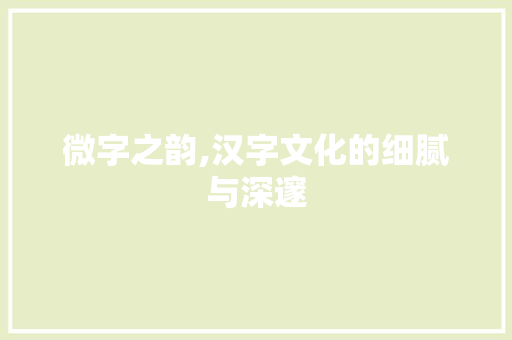 微字之韵,汉字文化的细腻与深邃