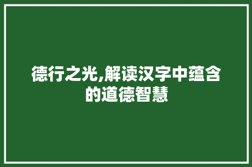 德行之光,解读汉字中蕴含的道德智慧