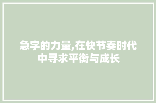 急字的力量,在快节奏时代中寻求平衡与成长