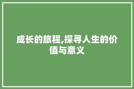 成长的旅程,探寻人生的价值与意义