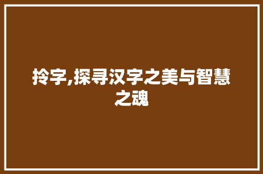 拎字,探寻汉字之美与智慧之魂