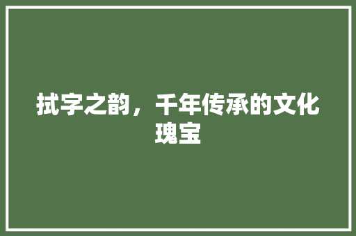 拭字之韵，千年传承的文化瑰宝