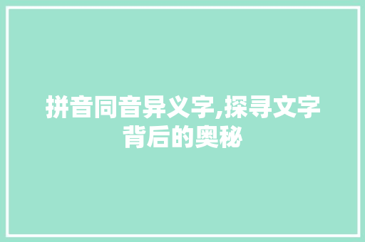 拼音同音异义字,探寻文字背后的奥秘