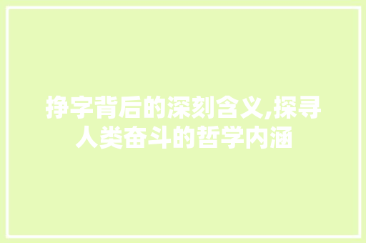 挣字背后的深刻含义,探寻人类奋斗的哲学内涵
