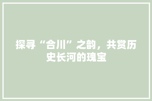 探寻“合川”之韵，共赏历史长河的瑰宝
