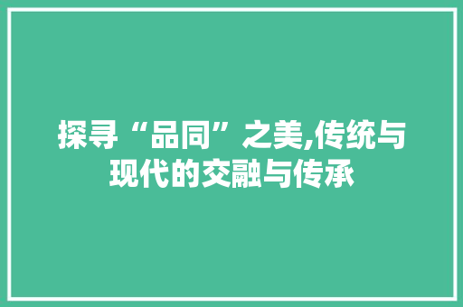 探寻“品同”之美,传统与现代的交融与传承
