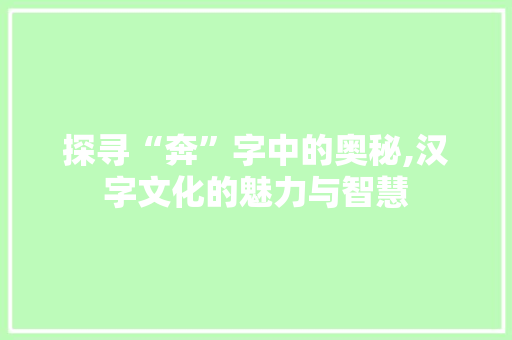 探寻“奔”字中的奥秘,汉字文化的魅力与智慧