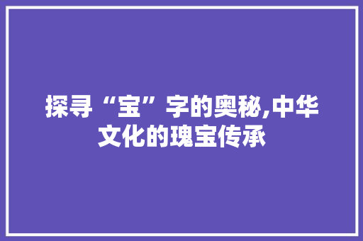 探寻“宝”字的奥秘,中华文化的瑰宝传承