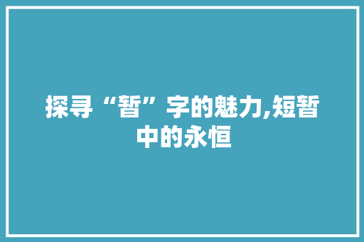 探寻“暂”字的魅力,短暂中的永恒