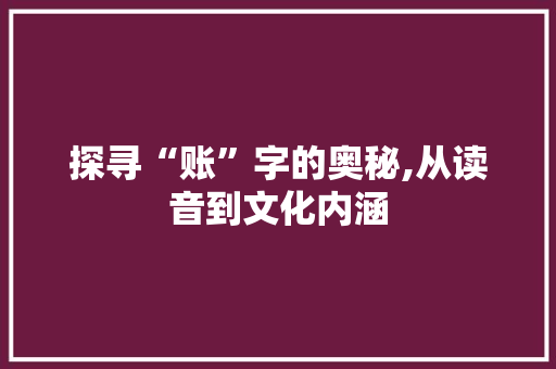 探寻“账”字的奥秘,从读音到文化内涵 演讲稿范文