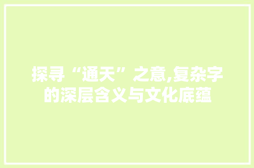 探寻“通天”之意,复杂字的深层含义与文化底蕴