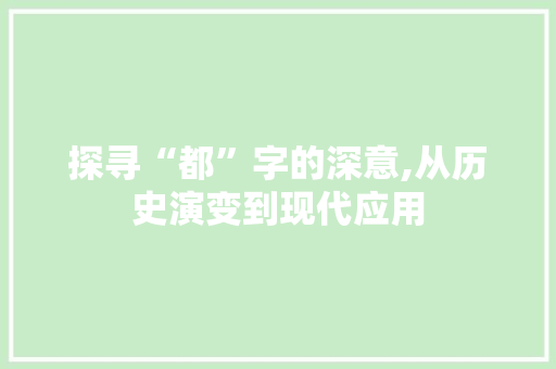 探寻“都”字的深意,从历史演变到现代应用