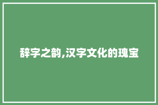 辞字之韵,汉字文化的瑰宝