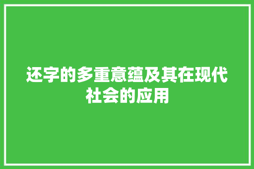 还字的多重意蕴及其在现代社会的应用