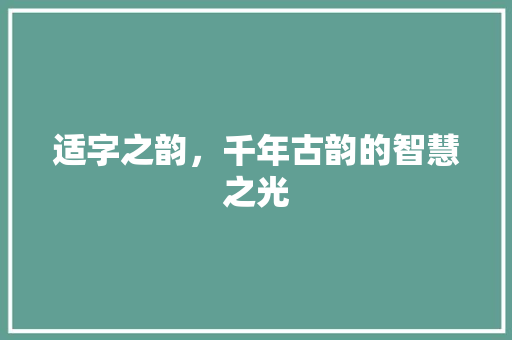 适字之韵，千年古韵的智慧之光